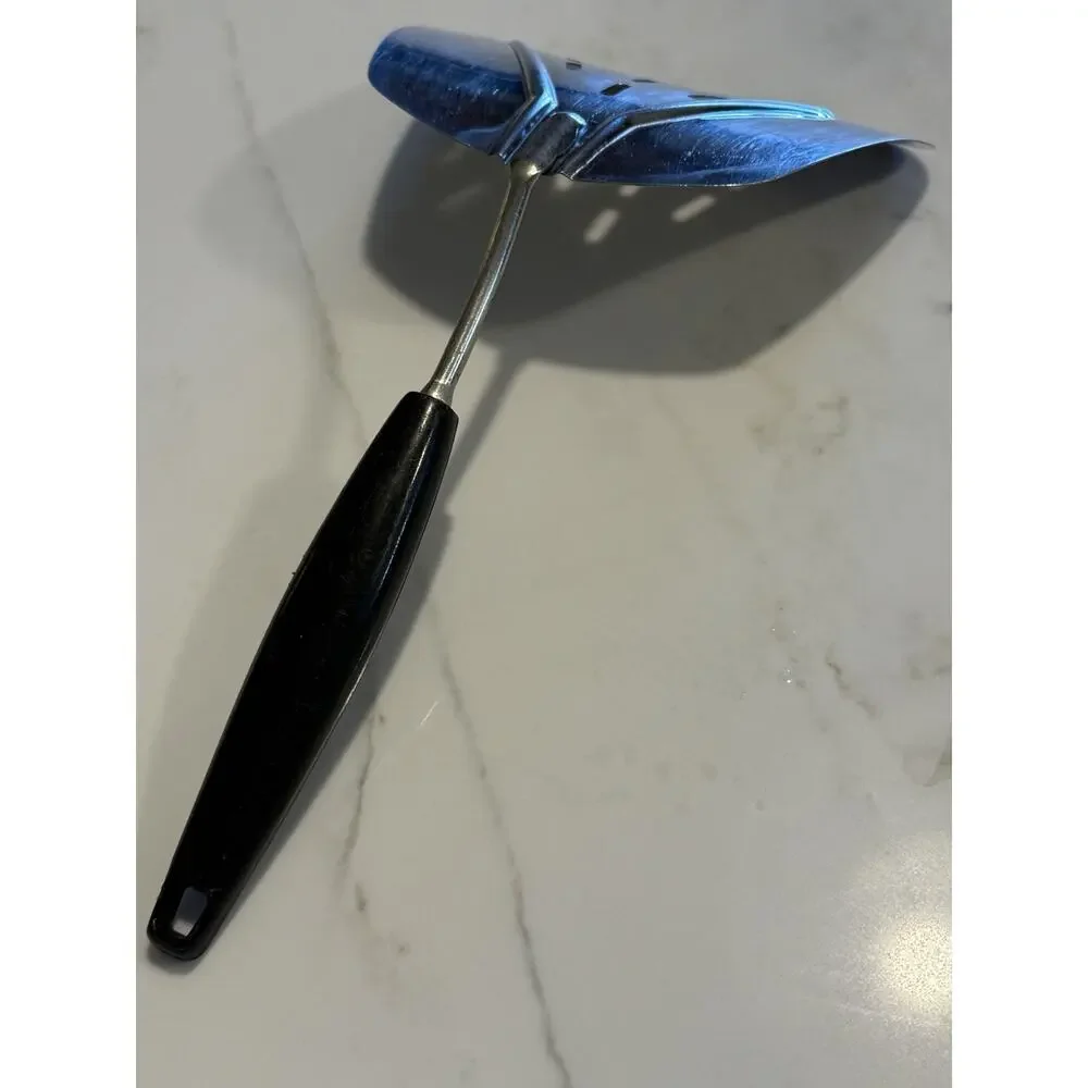 Vtg Foley Curved Stainless Wide Slotted Spatula Turner Flipper Black Handle